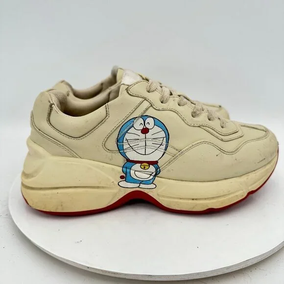 Gucci x Doraemon Rhyton Women Size EU 37 US 7 White Beige Leather Shoes - Picture 4 of 11